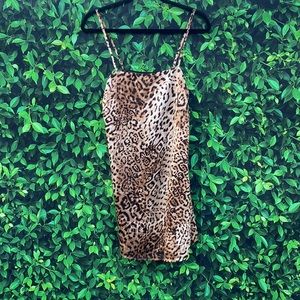 Renamed, mini spaghetti strap dress, cheetah print.